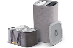 Joseph Joseph Laundry Ensemble de 2 pièces - Hold-All Panier à linge pliable 35L et Tota panier à linge 2 compartiment 60L avec couvercle et 2 sacs amovibles - Gris