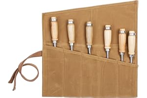 KAALTISY Werkzeugrolltasche mit 6 Einsteckensfächer, gewachstes Segeltuch, Rolltasche für Stechbeitel, Hämmer, Fishing Jigs, Tranchiermesser (Khaki)