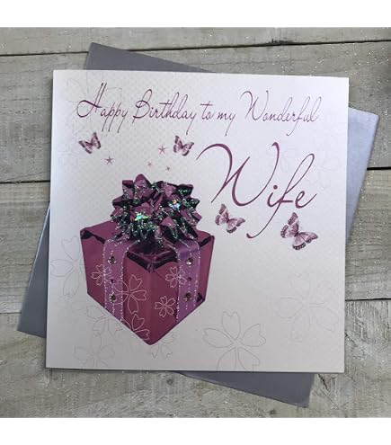 WHITE COTTON CARDS XLBD16 Jubiläumskarte 'To My Lovely Wife' – Handgefertigt, 22x22 Cm, Mit Glitzer