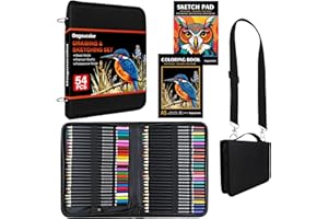 DagouColor Drawing Pencils in Shoulder Bag, 52 Colored Pencils Drawing Kit, Sketching Set with 3-Color Sketchbook, Coloring Book, Art Supplies for Artists Beginners Professionals Drawing Media