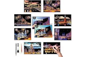 DESINIK Scratch Painting Art Paper - Scratch Art for Adults & Teens: Premium DIY Craft Kit with Tools - Creative Adult& Teens Crafts for Home Decor & Stress Relief（European Series I） A4