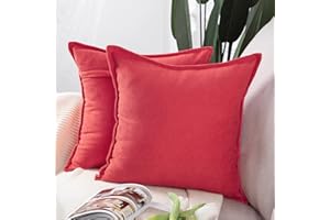 Madizz 2 Pezzi Federe Corto Ciniglia Copricuscini Morbido Decorativo Fodere per Cuscino Lusso Stile per Divano Camera da Letto Letto Rosso Quadrate 50x50 cm