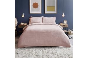 Silentnight Teddy Fleece Duvet Set – Teddy Bear Bedding Fluffy Fleece Duvet Cover and Pillowcase Set Warm Cosy and Super Soft – Double – 200x200cm – Blush Pink