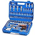 Vivo Technologies 94Pc 1/2" & 1/4" Socket Set & Screwdriver Bit Torx Ratchet Driver Case Tool Kit Carbon Steel Socket Wrench Set