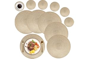 MI CASA Runde Tischsets Abwaschbar 6er Set Platzsets mit Untersetzer, 34cm Gewebte Hitzebeständige Platzdeckchen, Platzteller rutschfest für Küche Geburtstags Party Weihnachten Abendessen - Gold