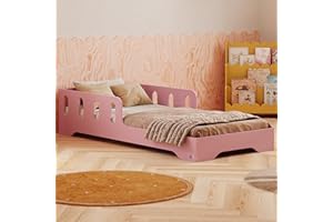 ‎SMARTWOOD smartwood Kinderbett 90x190 Rosa - Montessori Bett mit Rausfallschutz & Lattenrost - Kinderbett ab 2 Jahre aus Holz mit FSC-Zertifikat - Bodenbett für Jungen & Mädchen - Einfache Montage - TILA6