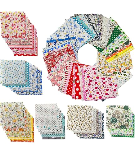 50 Quadrati Di Tessuto Cotone 10x10 Cm, Stampe Assortite, Per Trapuntatura E Cucito Creativo