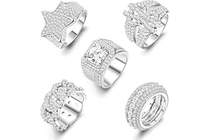 Kakonia Men Iced Out Ring 14K Gold Plated Bling Pinky Ring Iced Out Premium Diamond CZ Star US Dollar Sign Cuban Link Punky Rappers Ring for Men Bijoux de fiançailles Hip Hop