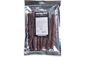 Biltong Boss Original Beef Droewors, Authentic Traditional Recipe, Ready To Eat High Protein Flavoured Meat Snack, Suitable For Paleo, Keto, Atkins Diets & Post-Workout, Low Sugar & Carbohydrate, 200g