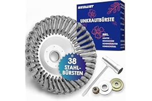 WEGLUST Lot de 38 brosses en acier pour débroussailleuse - 200 x 25,4 mm - Brosse métallique en forme de cône pour enlever facilement les mauvaises herbes et la mousse