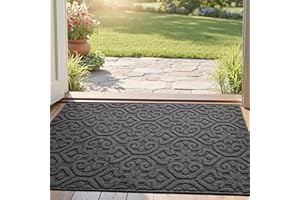 DEXI Wycieraczka wewnętrzna 61 x 92 cm, wycieraczka z antypoślizgowym gumowym spodem, cienka, nadająca się do prania, mata wejściowa do wewnątrz, na patio, na werandę, węgiel drzewny