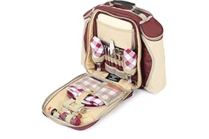 Greenfield Collection Deluxe Mulberry Red Picnic Backpack Hamper for Two People