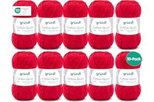 ‎GRÜNDL Gründl Wolle Cotton Quick uni - dünne Wolle zum Häkeln - Strickgarn - Häkelgarn - Glänzend und hautfreundlich - 100% Baumwolle - 10 Knäuel 50 g / 125 m - Nadelstärke 3-4 - Rot