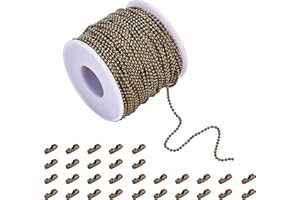 PH PandaHall 40m Catena a Sfera in c 2mm Bronzo Antico Catena con Perline a Maglie con 20 Pz Catenacci per Connettori Catena Corrispondenti per Creazione di Gioielli