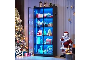 FREDEES Display Cabinet with 2 Acrylic Doors, 165 CM Tall Bookcase with LED Lights, 5 Tier Display Case with Human Sensor, Curio Cabinet with Adjustable Shelf, Black