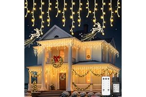 Kimuwote Łańcuch świetlny na zewnątrz, 5 m, 200 diod LED, kurtyna świetlna LED z timerem, sople lodu, wodoszczelność IP45, 8 trybów pracy, do użytku wewnątrz i na zewnątrz, na Boże Narodzenie, do