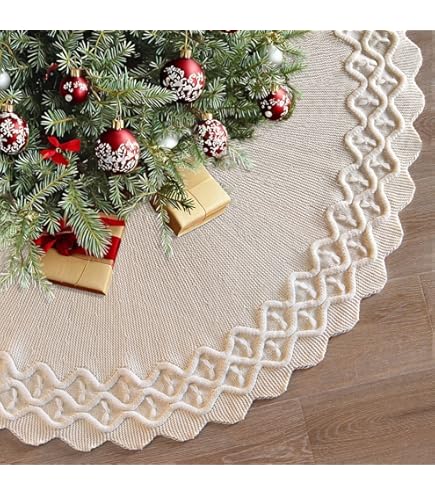 Weldomcor 48 Inch Kerstboom Rok, Witte Kabel Gebreide Kerstboom Rok