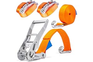 INDUSTRIE PLANET Lot de 2 Sangles de Serrage 5000 kg 6 m avec cliquet et Crochet 2 pièces Sangle d'arrimage 5000 daN 5t 50 mm