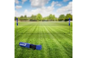 Hauki Badminton Netz, Tennisnetz 400cm/500 cm, Schwarz/Blau, H156 cm, Federballnetz Set, 3x Federball, Transporttasche, stabilem Eisen-Gestell, Tragbares Volleyballnetz, Trainingsnetz Indoor & Outdoor