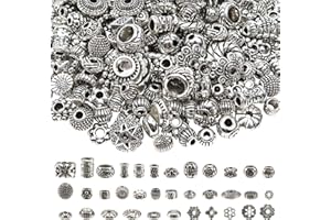 TOAOB THE ONE AND ONLY BABY TOAOB 300pcs Perles Intercalaires Argent Antique Tibetains 35 Styles Perle de D'espacement Rondelle en Métal Mixte Taille pour DIY Fabrication de Bijoux Breloque Collier Bracelet