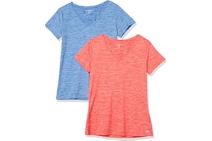 Amazon Essentials T-shirt Stretch et Quick Dry, Col en V et Manches Courtes (Disponible en Grande Taille) Femme, Lot de 2