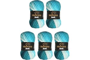 Wollbiene Batik 5 ovillos de 100 g, 500 gramos, multicolor con degradado, multicolor (5200 azul petróleo, turquesa y blanco)