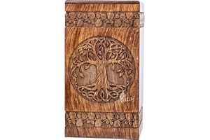 INTAJ Hand-Carved Wooden Cremation Urn for Human Ashes - Premium Rosewood Urn for Ashes Adult Male & Female - Beautiful Tree of Life Design - Durable, Elegant - Perfect Tribute - 250lbs Funeral Urn