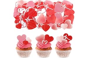 Blumomon 80Pcs Edible Heart Cupcake Toppers Red Valentine's Day Cupcake Toppers Picks Happy Valentine's Day Edible Cake Decorations Valentine's Wedding Party Bridal Shower Decorations Supplies