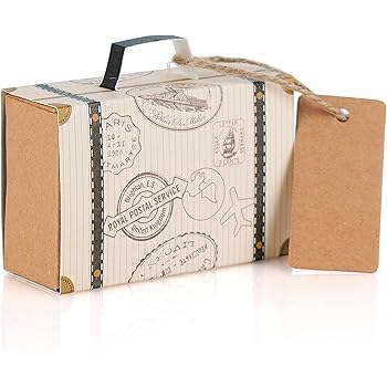 50 Scatole Bomboniere A Forma Di Mini Valigia In Carta Kraft Vintage, Con Corda E Tagliandi, Per Matrimoni, Baby Shower E Compleanni - 4
