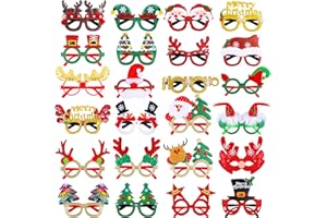 Fovths 24 Pieces Christmas Glitter Eyeglasses Christmas Eyewear Frame Party Accessory Supplies Antlers Reindeer Snowman Shape for Xmas Holiday Party Favors, Assorted Styles