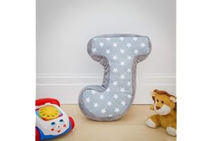 REPLICUSHION Alphabet Cushion J | Letter Pillow J | Decorative Nursery Bedroom Sofa Couch | Letter Shape | Personalised Initial | Grey Stars | Wedding Christening Gift