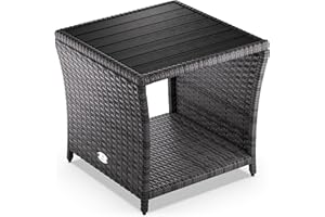 ‎CASARIA Casaria® Polyrattan Beistelltisch mit WPC Tischplatte 45x45x40 cm 80 kg Belastbarkeit Wetterfest Outdoor Garten Terrasse Balkon Tisch Gartenmöbel Grau