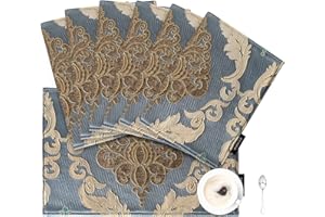 TOPLUXE Placemats 30x45cm, Luxury Table Mats for Dining Room/Restaurant/Banquet/Festival Decoration (Set of 6, Grey Blue)