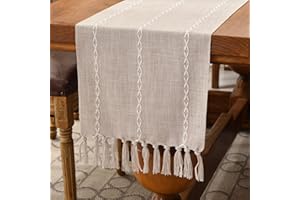 Wracra Camino de Mesa de Algodón Estilo Campesino, Camino de Mesa Café 230cm con Borlas para Fiesta, Decoración de Comedor Decoración de Mesa de Postre (Café Claro, 230cm)