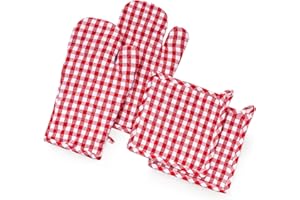 ‎FILU FILU Ofenhandschuhe + Topflappen (2+2 Set) (Rot/Weiß)