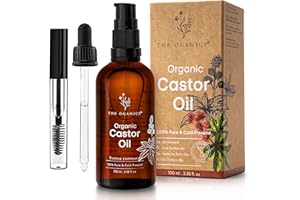 ‎THE OGANICS THE OGANICS® Bio Rizinusöl 100ml– 100% Rein & Kaltgepresst – Haaröl & Wimpernserum –Wimpern, Augenbrauen, Haare, Bart & Nägel –Vegan, Tierversuchsfrei– Castor Oil Glasflasche+Pumpe+Pipette+Mascara-set