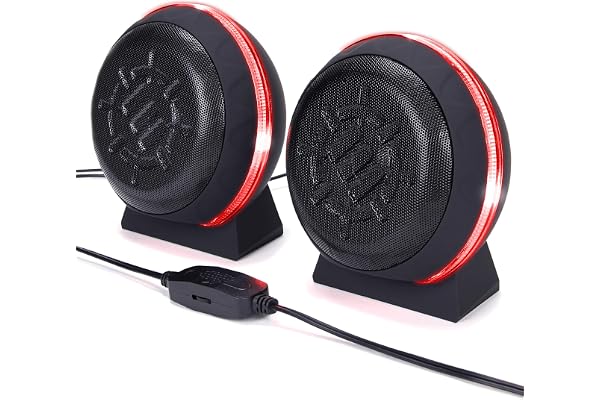 ENHANCE Haut-Parleurs Ordinateur de Bureau, Enceinte avec Subwoofer, Conducteurs 5W Puissants et Contrôle de Volume en Ligne - LED Scintillantes, USB 2.0 Actionnées, Connexion de 3.5 mm pour PC- Rouge