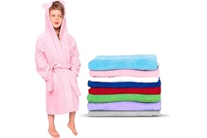 Twinzen - Accappatoio Bambini Cotone : Ragazzo e Ragazza - 100% Cotone OEKO-TEX® Senza Prodotti Chimici - 2 Tasche, Cintura, Cappuccio con Orecchie