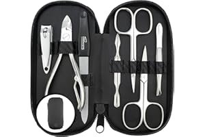 marQus Solingen zestaw do manicure dla mężczyzn i kobiet, 7-częściowy zestaw ze szczypcami do paznokci Made in Germany, do pielęgnacji dłoni i stóp – etui ze sztucznej skóry z warstwą karbonową