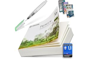 CreaTek Akvarellpapper A6 300 g med 60 ark [premiumkvalitet för briljanta akvareller] naturvitt och kallpressat akvarellblock