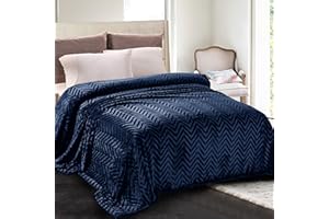Whale Flotilla Flannel Fleece King Size Blanket for Bed, 264x230 CM, Soft Fluffy Velvet Bed Blanket with Decorative Chevron Pattern for All Season, Warm and Lightweight, Navy Blue