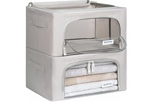 4CONVY Sac de Rangement Vêtements avec Fermeture Éclair - [2024 MATÉRIAU AMÉLIORÉ] Housse de Rangement pour Couette, Draps - Stable – Boîtes de Rangement Vêtements Empilables - 2x24L