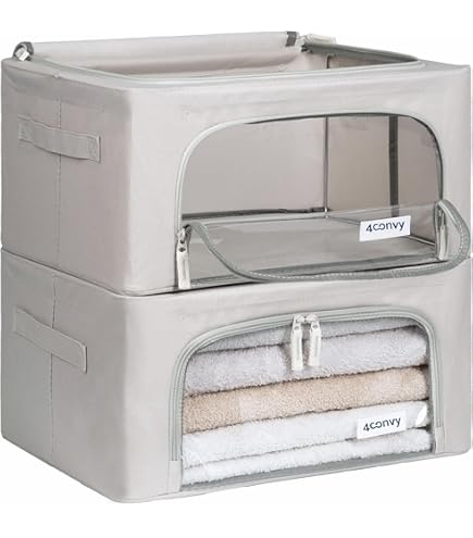 2 Contenitori Sottoletto Pieghevoli Yawinhe 80x40x15 Cm - Con Finestra E Maniglie, Beige - Foto 4