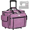 CAB55 Rolling Sewing Machine Case, Detachable Rolling Sewing Machine Carrying Case on Wheels, Trolley Tote Bag with Removable Bottom Wooden Board for Most Standard Sewing Machine -Purple