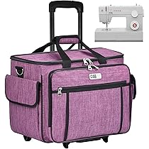 Yarwo Naaimachine trolley tas op wielen, afneembare rollende naaimachine tas met onderste steunbord voor de meeste standaard naaimachines en accessoires, Paars, Sewing Machine Trolley Bag, Modern