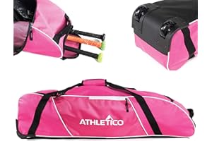 Athletico Rolling Bat Bag - Wheeled Bat Bag for Baseball, Softball, T-Ball Equipment for Youth, Kids, and Adults