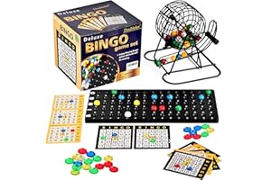 Doublefan Deluxe Bingo Set, Bingo Cage with Colorful Balls Set with Score Cards - Classic Board Games for Family and Party