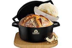‎K KAISERTAL KAISERTAL Gusseisen Topf Brot Backen 26cm inkl. Gärkorb – Brotbackform aus Gusseisen – Brottopf mit Deckel, Gusseisen-Topf als Brot Backen Zubehör, Perfekter Brotbacktopf - Innen und Außen Brotbacken