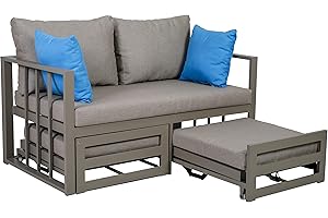 greemotion Divano a 2 posti da Giardino in Alluminio con poggiapiedi Estraibile Nassau, Divano da Esterno con Pouf, ca. 134 x 63 x 74 cm, Beige