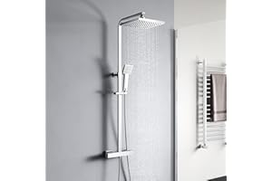 YOOZENA Shower Mixer Set,Thermostatic Shower with Rainfall Shower Head, Shower Mixer,Adjustable Height Shower System for Bathroom